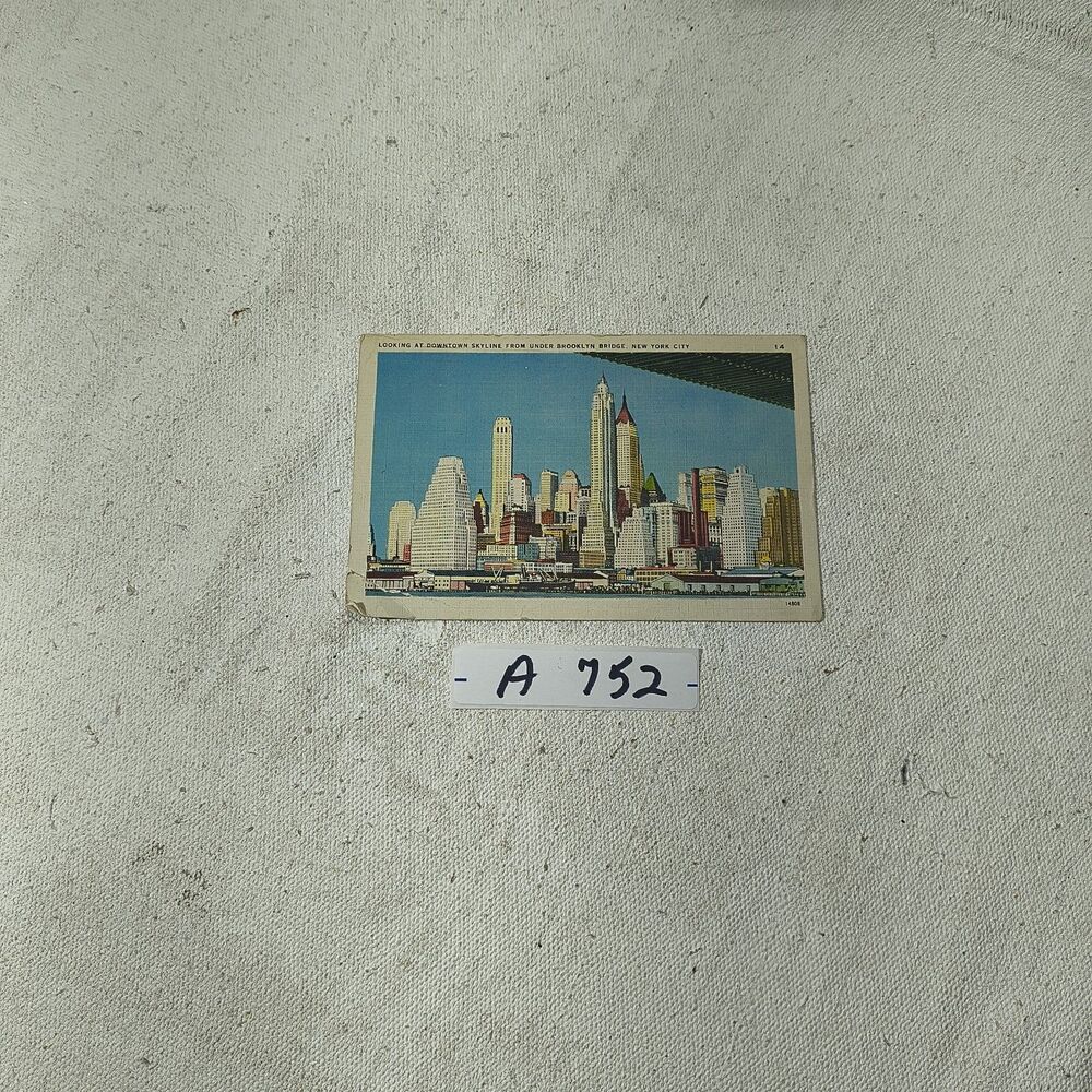 New York City-NY, Downtown Skyline Under Brooklyn Bridge, Vintage c1948 Postcard